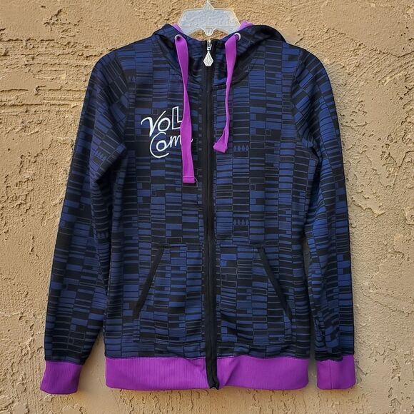 Volcom Black Navy Blue and Purple Hooded Zip-up Lightweight Jacket - Picture 15 of 15